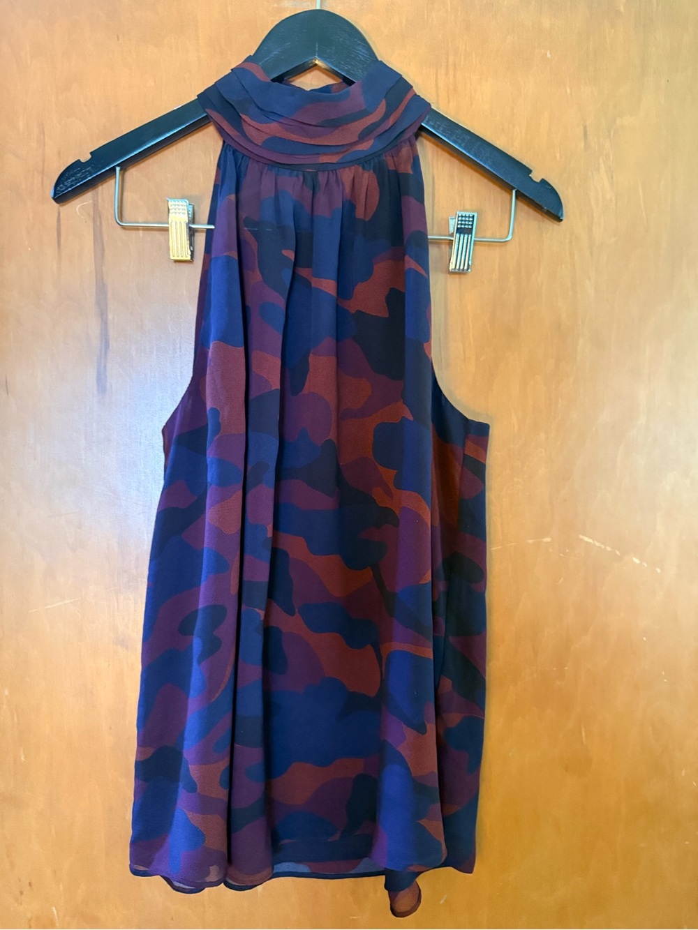 Joie Navy and Burgundy Printed Silk-Blend Blouse
